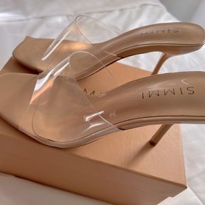 Simmi London Elise square toe clear mules